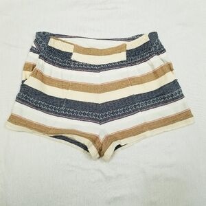 Mud pie shorts striped‎ white tan blue elastic waist pull on cotton SMALL EUC